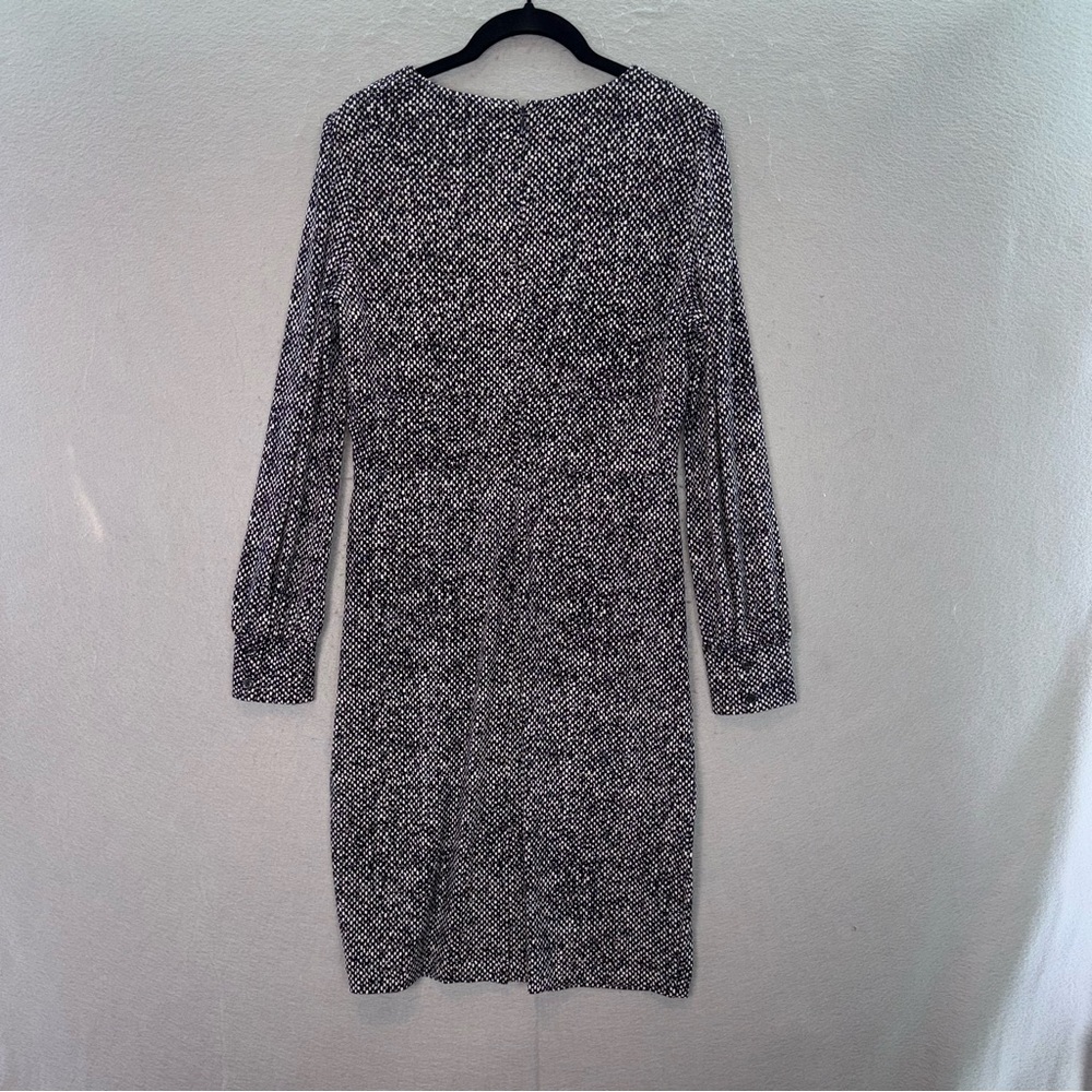 Brooks Brothers women’s black & white printed long sleeve V-neck midi dress SZ S - Picture 3 of 6